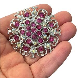 Silver-Tone Purple Crystal Floral Brooch - Sparkling Statement Pin